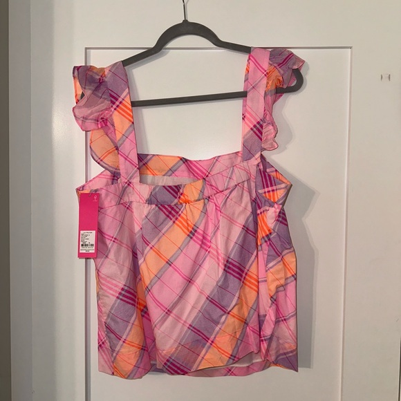 Lilly Pulitzer Reyna Top in Pink Isle Madras Plaid - Picture 3 of 4
